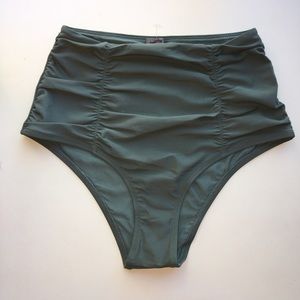 Aerie Ruched High Wasted Green Bikini Bottoms